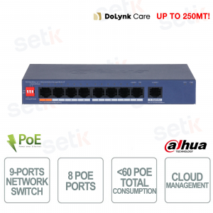 CS4009-8GT-60 9-Port Gigabit PoE Cloud Managed Switch with Hi-PoE 60W and AI Ready VLAN - Dahua
