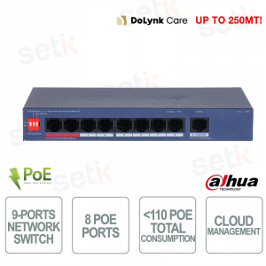 CS4009-8GT-110 Cloud Managed Gigabit PoE Switch 110W with 8 Ports and IEEE 802.3bt 90W - Dahua