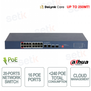 CS4220-16GT-240 V2 Gigabit PoE Cloud Switch 20 Ports 240W with SFP and IEEE 802.3bt - Dahua
