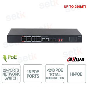 Switch Gigabit PoE S3220-16GT-240, 20 ports, 240 W, avec SFP et Hi-PoE 90 W - Dahua