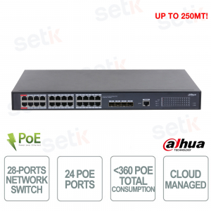 S5428-24GT4XF-360 Switch L2+ PoE 10G 360W con 24 Porte Gigabit e 4 SFP+ - Dahua