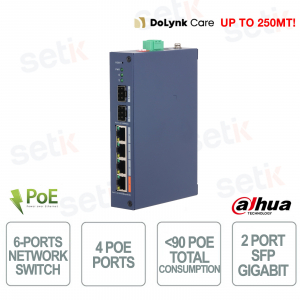 CHS4206-4ET-90 Switch Industrial Cloud PoE con 2 SFP e Hi-PoE 90W - Dahua
