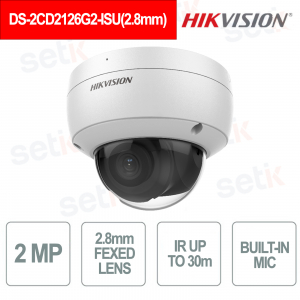 DS-2CD2126G2-ISU 2.8mm IP Dome Camera 2MP AcuSense DarkFighter IR 30m PoE IK10 IP67 - Hikvision