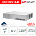 iDS-6716NXI-P1(1×4T) 16-Channel 8K AI NVR with 4TB HDD, ANPR and Facial Recognition - Hikvision