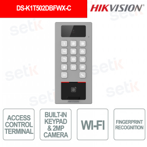 DS-K1T502DBFWX-C Terminale Controllo Accessi IP65 con Impronta, PIN e Videocitofono IP - Hikvision