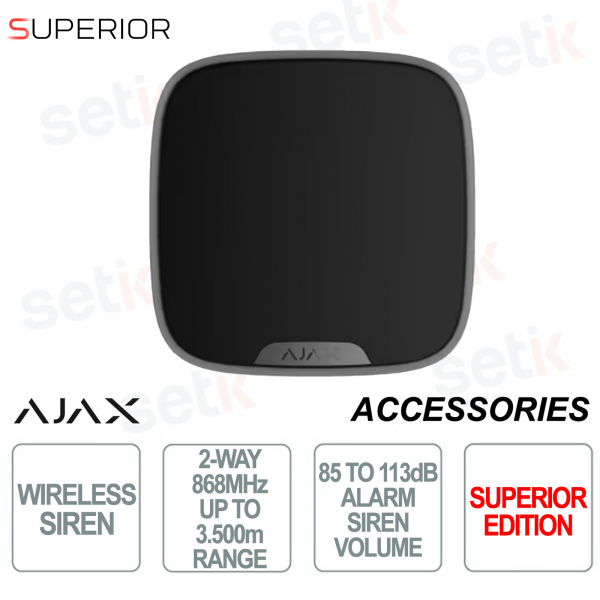 Superior StreetSiren DoubleDeck Jeweller Nero Sirena Wireless IP54 113 dB Jeweller e Wings - Ajax