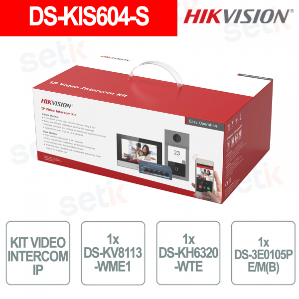 Kit interphone vidéo IP WiFi Full HD DS-KIS604-S avec PoE et commutateur DS-3E0105P-E/M(B) - Hikvision