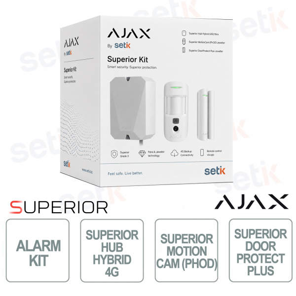 Ajax Kit Superior ASP White Sistema di Allarme Wireless 4G LTE con Fotoverifica e App Smart Security