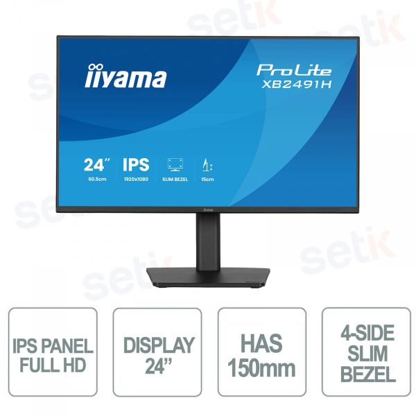 iiyama ProLite XB2491H-B1 24" IPS Full HD 120Hz Ergonomic Monitor with Adaptive Sync and Slim Frame