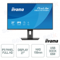 iiyama ProLite XB2797HSN-B1 27" Full HD IPS USB-C Dock 65W Monitor with RJ45 LAN and Adjustable Ergonomic Stand