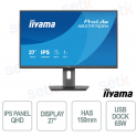 Moniteur iiyama ProLite XB2797QSN-B1 27" QHD IPS USB-C 65 W avec port LAN RJ45, Adaptive Sync et pied ergonomique