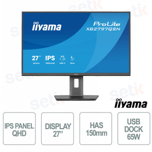 iiyama ProLite XB2797QSN-B1 27" QHD IPS USB-C 65W Monitor with RJ45 LAN, Adaptive Sync, and Ergonomic Stand