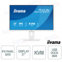 iiyama ProLite XB2797QSNP-W1 Moniteur ergonomique QHD IPS USB-C Dock 96 W KVM LAN 27"