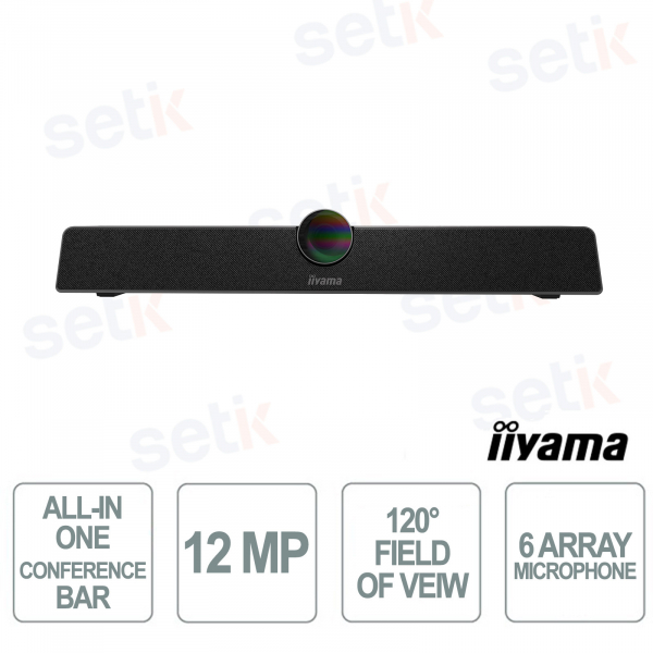 iiyama UC CAM120ULB-1 4K UHD 12MP Video Conferencing Bar with Auto-Framing and 6 Microphones