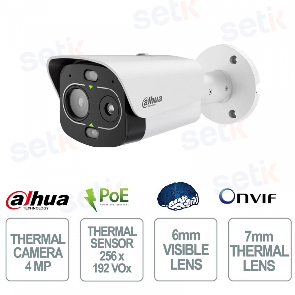 TPC-BF1241-LB7F6-DW-S8-V1 - Telecamera Termica 4MP Ottica 7mm + 6mm AI PoE IP67 IK10 - Dahua