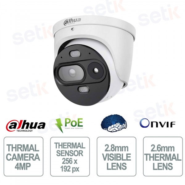 Telecamera Termica 4MP IP PoE con Ottica 2,6mm/2,8mm e Rilevazione Incendi AI IP67 - Dahua
