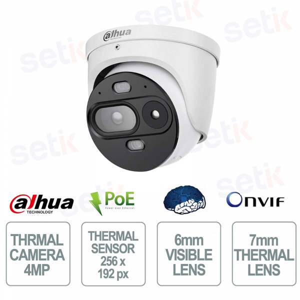 4MP AI Thermal Camera with 7mm/6mm Lens, Fire Detection, PoE and IP67 - Dahua