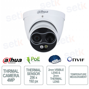 Telecamera Termica 4MP con Termometria AI, Ottica 2mm/2mm, PoE e IP67 - Dahua