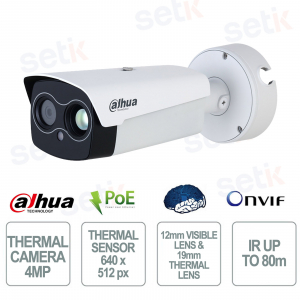 Caméra thermique IA 4 MP Dahua TPC-BF5641-TB19F12-J-S5-V1 avec objectifs 19 mm et 12 mm, PoE, IP67