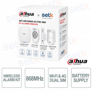 Kit d'alarme sans fil 4G LTE Dahua ART-ARC3000H-03-FW2-868 avec détecteur de mouvement PIR, contact magnétique et télécommande