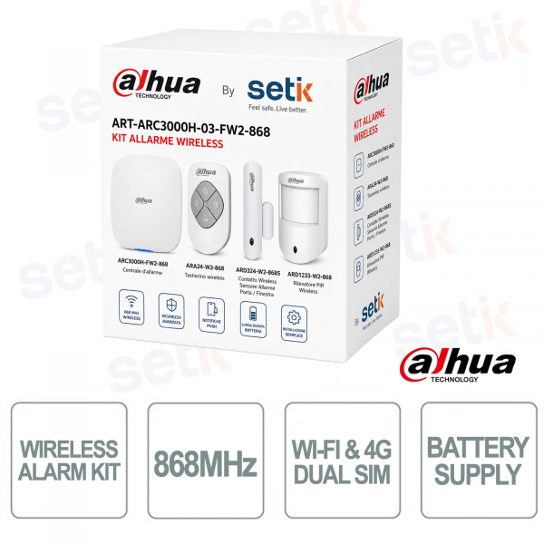 Dahua ART-ARC3000H-03-FW2-868 4G LTE Wireless Alarm Kit with PIR, Magnetic Contact and Remote Control