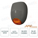 SR136 Silver Self-Powered Outdoor Siren 100 dB IP54 with Blue LED Flashing Light - AMC