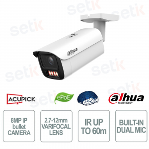 Caméra Bullet IA 8 MP 2,7-12 mm à double éclairage intelligent PoE WizMind IP67 IK10 - Dahua