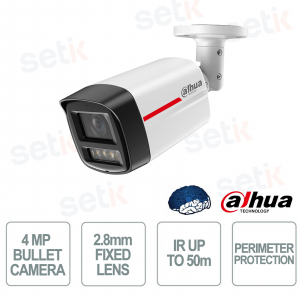 Caméra IP IA WizColor 4MP IPC-HFW2449TL-S-PRO avec objectif 2,8 mm, PoE, IP67 et microphone intégré - Dahua