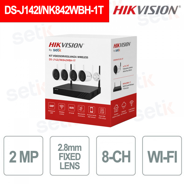 Hikvision 2MP NVR 4CH H.265 IP66 WiFi Video Surveillance Kit with 30m IR