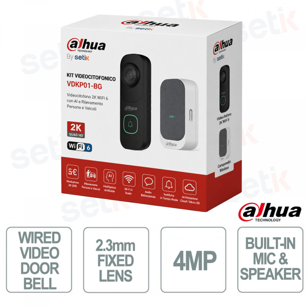 VDKP01-BG 2K WiFi 6 Video Doorbell with AI, Two-Way Audio, and People and Vehicle Detection - Dahua