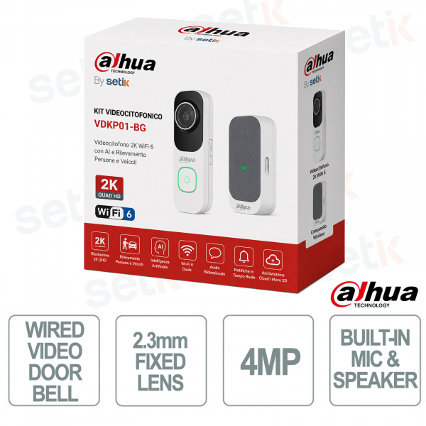 VDKP01-WG 2K WiFi 6 Video Doorbell with AI, Two-Way Audio, and People and Vehicle Detection - Dahua