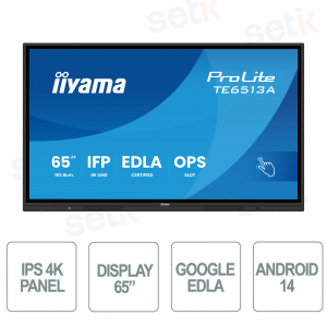 iiyama ProLite TE6513A-B3AG Interactive Display 65" 4K UHD Google EDLA Android 14 USB-C WiFi 6E