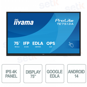 iiyama ProLite TE7513A-B3AG Interactive Display 75" 4K UHD Google EDLA Android 14 USB-C WiFi 6E