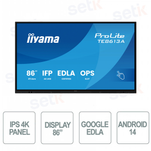 iiyama ProLite TE8613A-B3AG Interactive Display 86" 4K UHD Google EDLA Android 14 USB-C WiFi 6E