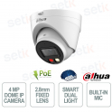 Telecamera IP Dome 4MP 2.8mm Smart Dual Light PoE IP67 con Microfono, WDR 120dB e SMD Plus - Dahua