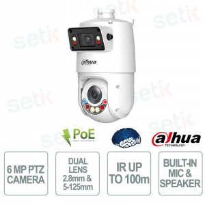 Caméra PTZ intelligente à double éclairage Dahua X-Spans S2 2+4MP AI 25x avec objectifs 2,8 mm et 5-125 mm IP66