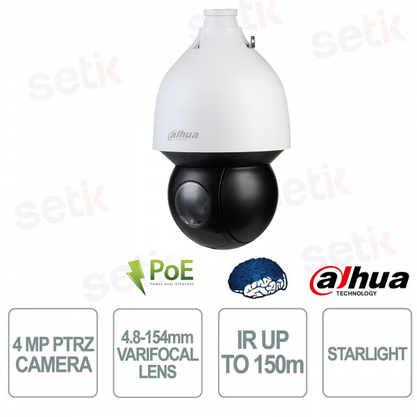 Telecamera PTZ IP SD5A432MB-HNR 4MP WizSense 32x Starlight IR 150m AI AcuPick PoE+ IP67 IK10 - Dahua