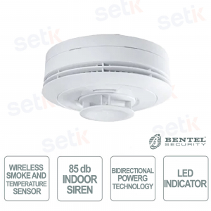 Capteur de fumée et de température sans fil PG8976 PowerG avec sirène intégrée de 85 dB - Bentel