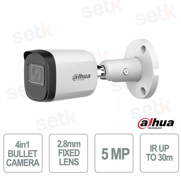 Telecamera Bullet 5MP Ottica 2.8 mm Smart IR 30 m IP67 4in1 CVI TVI AHD CVBS per Videosorveglianza - Dahua