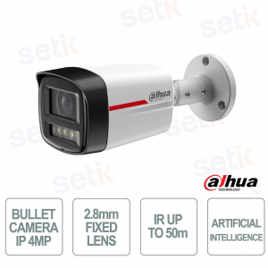 Telecamera Bullet IP WizSense 4MP WizColor 2.8 mm PoE AI SMD Plus IP67 con Microfono Integrato - Dahua