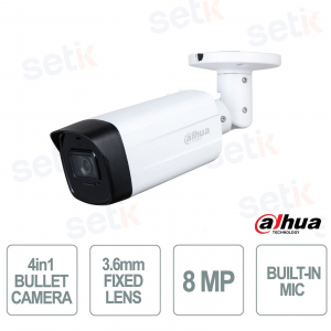 Telecamera Bullet 8MP 4K Starlight 3.6 mm Smart IR 80 m IP67 con Microfono Integrato 4 in 1 - Dahua
