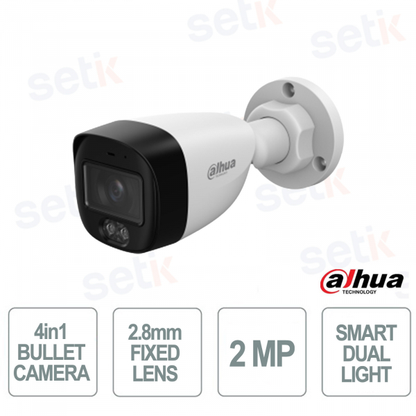2MP Smart Dual Light Bullet Camera 2.8 mm Microphone IP67 HDCVI 4 in 1 - Dahua