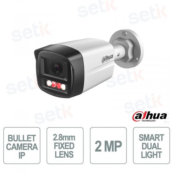 Telecamera IP Bullet 2MP 2.8 mm Smart Dual Light PoE SMD Plus IP67 con Microfono - Dahua