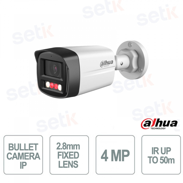 Telecamera IP Bullet 4MP 2.8 mm Smart Dual Light PoE SMD Plus IP67 con Microfono - Dahua