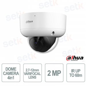 Caméra dôme Dahua Starlight 2MP, objectif motorisé 2,7-12 mm, infrarouge, portée de 60 m, 4 en 1, IP67, IK10, avec microphone