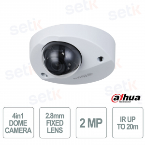 Telecamera Dome 2MP 4 in 1 2.8 mm con Audio, Smart IR 20 m, IP67 e IK10 - Dahua