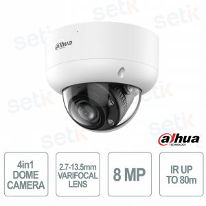 Dahua 8MP 4K 2.7-13.5mm Smart Dual-Light Starlight Dome Camera with Microphone, 4-in-1, IP67 and IK10