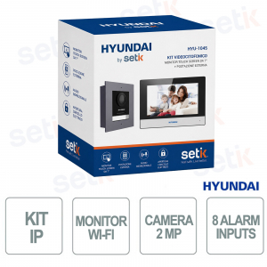 Kit d'interphone vidéo IP Hyundai avec moniteur WiFi 7 pouces, caméra fisheye 2 MP, PoE et contrôle d'accès avancé