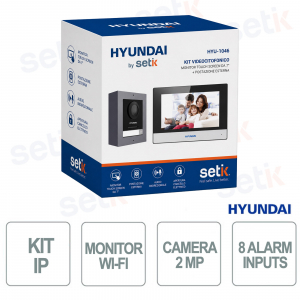 Kit d'interphone vidéo IP Hyundai avec moniteur WiFi 7 pouces, caméra fisheye 2 MP, PoE et contrôle d'accès