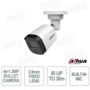 Caméra bullet Dahua 2MP 2,8 mm 4 en 1 avec microphone intelligent, infrarouge 30 m, IP67, boîtier métallique